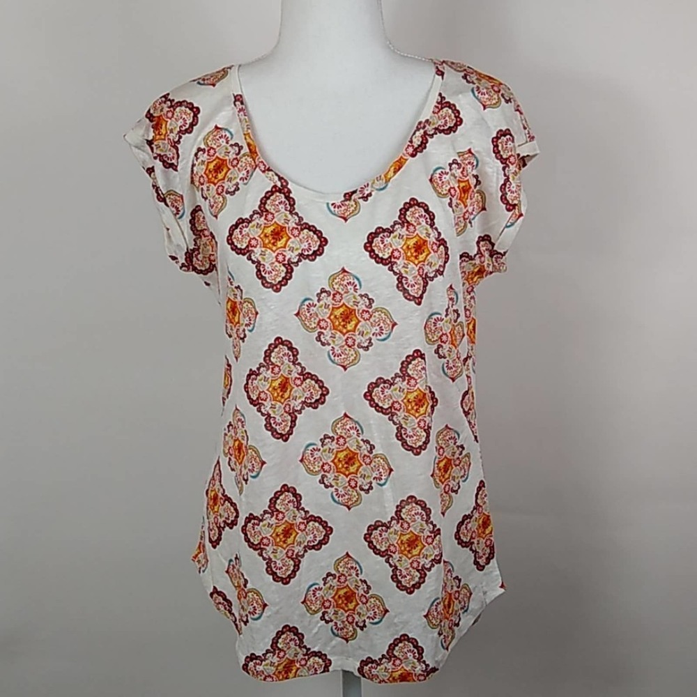 LOFT Linen Cap Sleeve Mandala Top